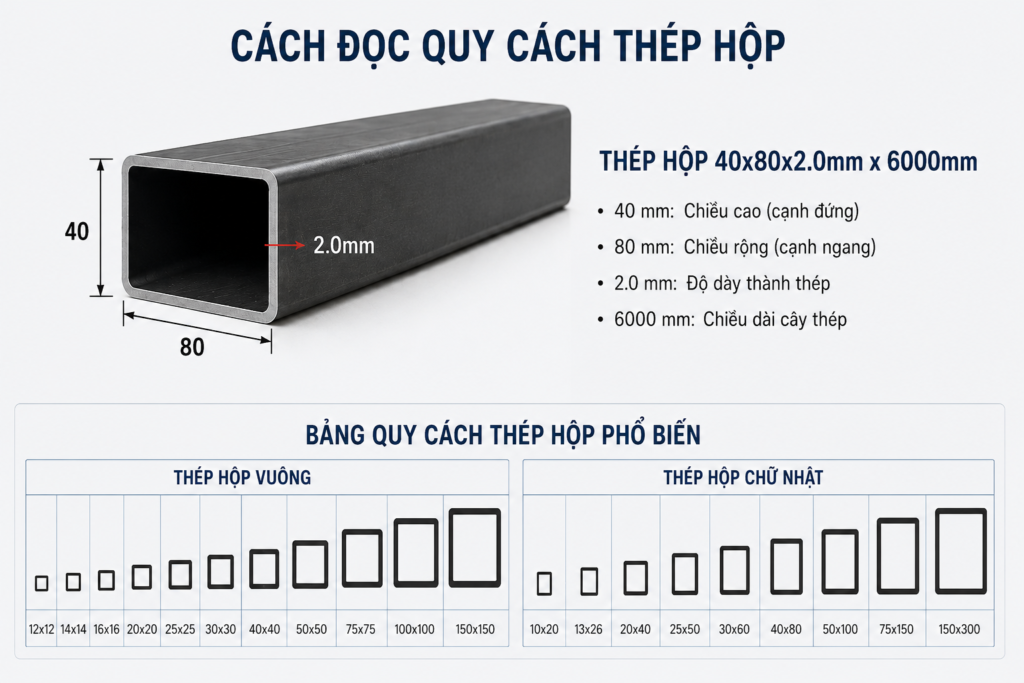 Cách đọc thông số thép hộp